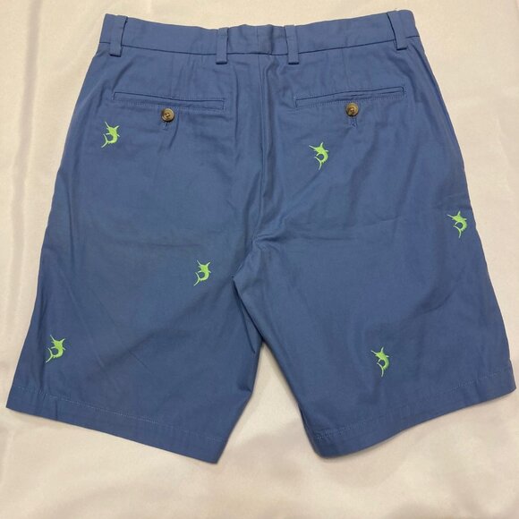 Vineyard Vines "Breaker Short" Blue w/ Neon Green Sailfish Golf Shorts Men's W30 - Picture 2 of 8